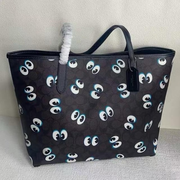 Coach City Tote Shoulder Halloween Eyes Bag CM758 Brown Black - Picture 4 of 5